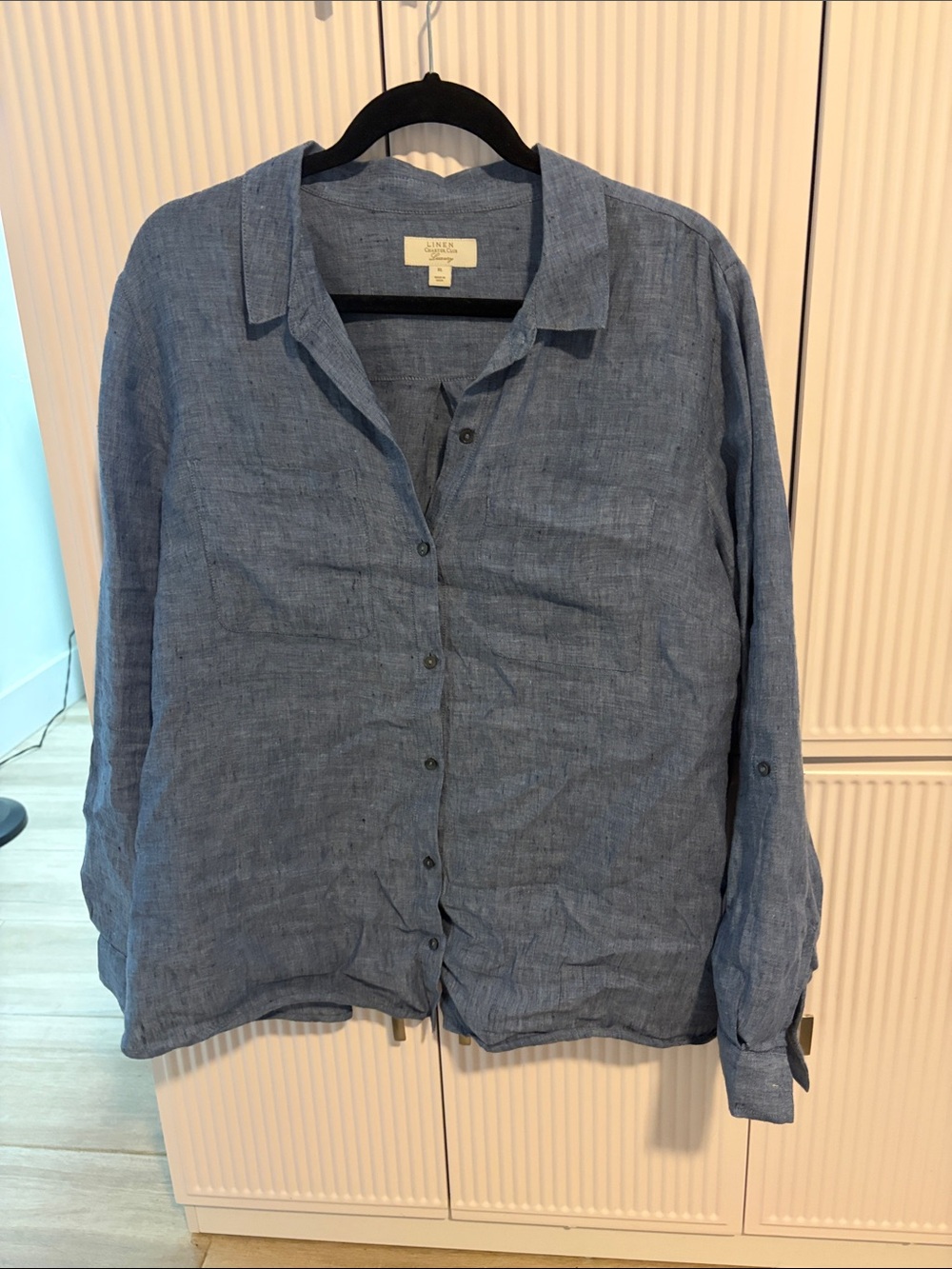Charter Club 100% Linen Button-Up Shirt in Medium Blue